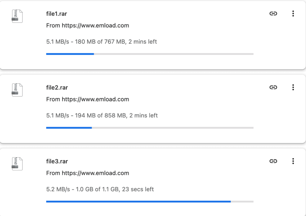 Emload・Chromeでの3ファイル並列ダウンロード初回測定15.4MB/s